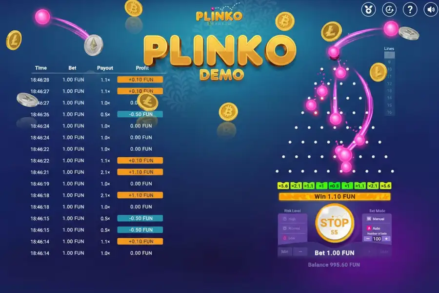 Plinko мобильная версия — скриншот интерфейса